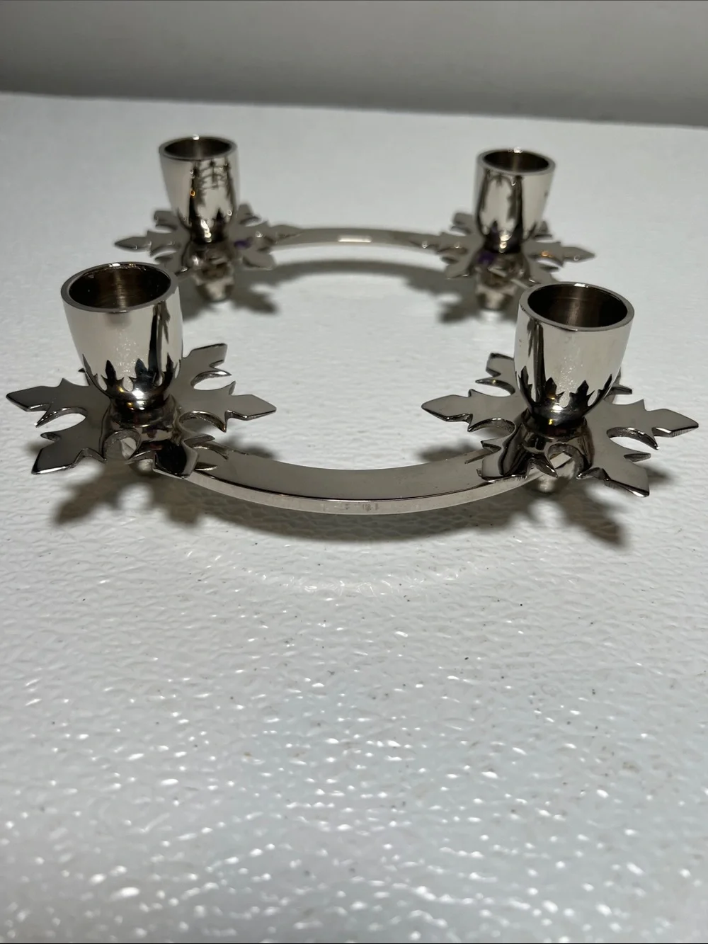 Silver Chrome Snowflake Candle Holder: Biedermann India, Holds 4 Taper Candles
